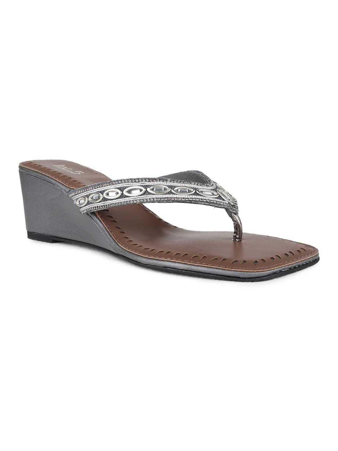 Women's Pewter Casual Synthetic Wedge Heel Wedges Sandals