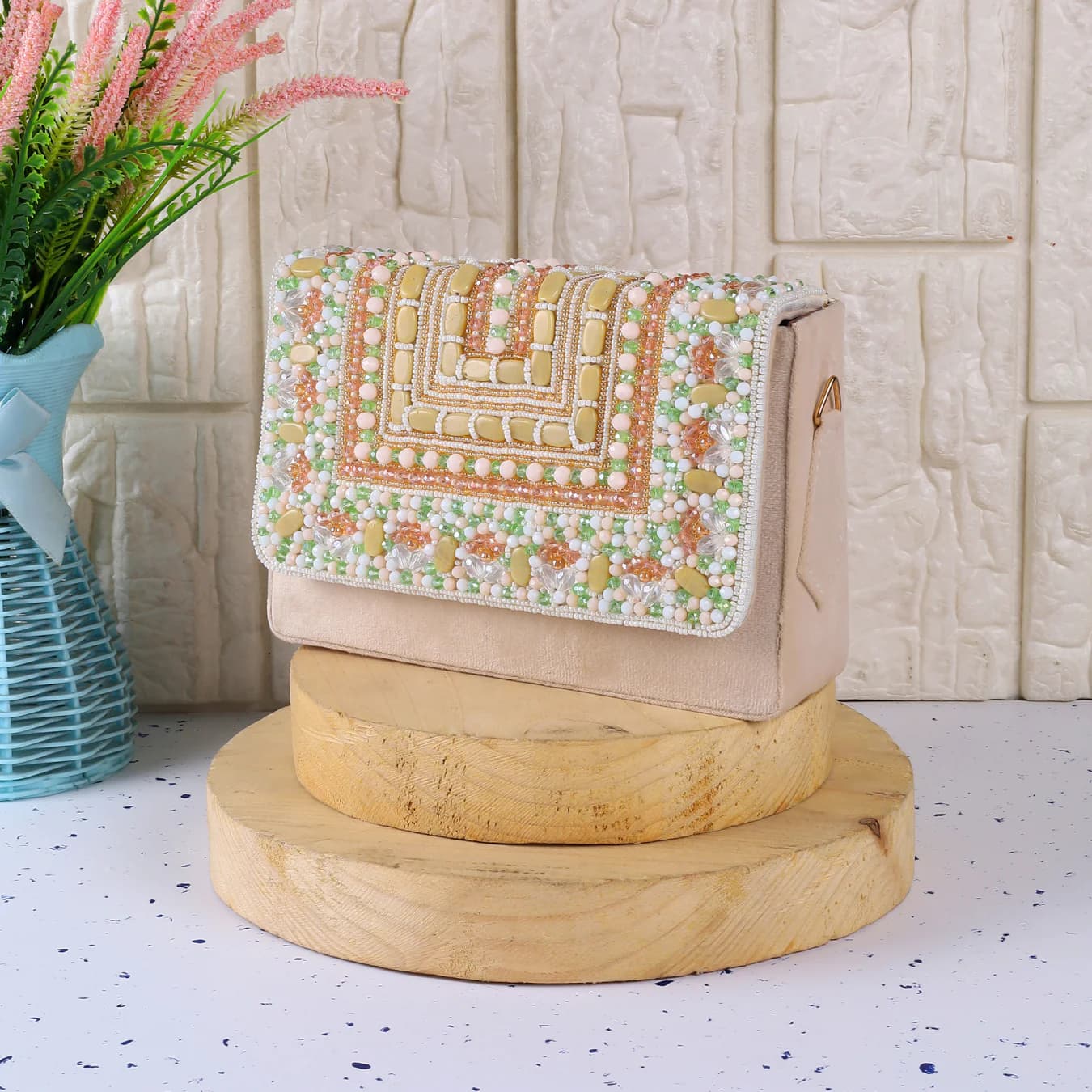 Women's Beige Casual Suede Handbag