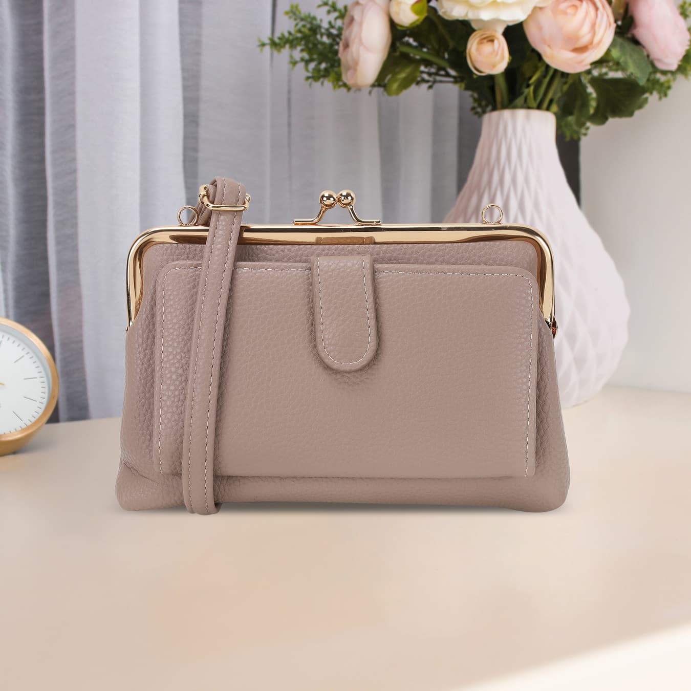 Women's Beige Casual Synthetic Wallet