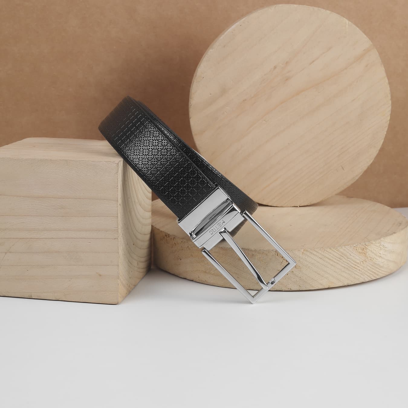 Men's Black Formal Textured Leather Belt
