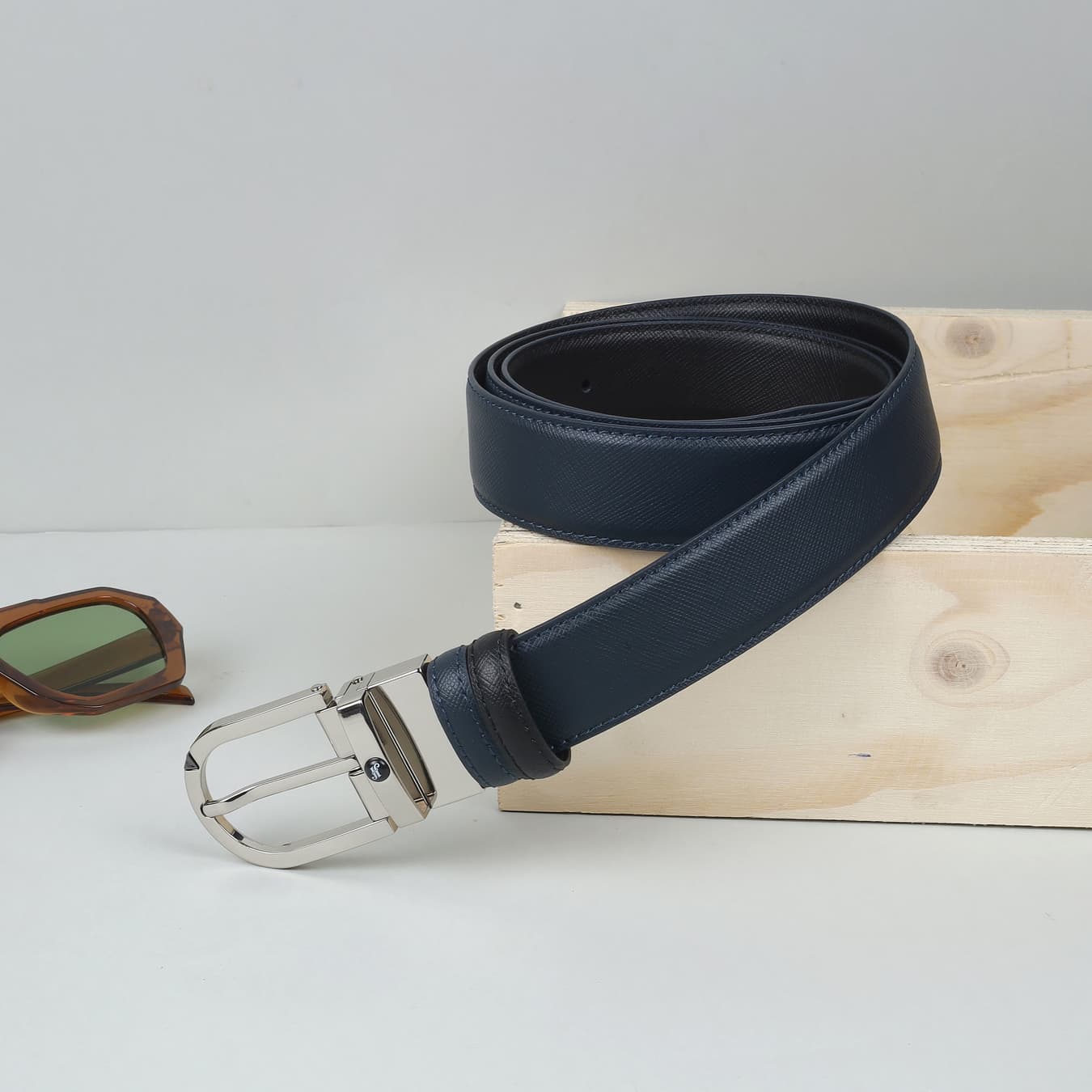 Men's Blue Formal Solid Synthetic Belt