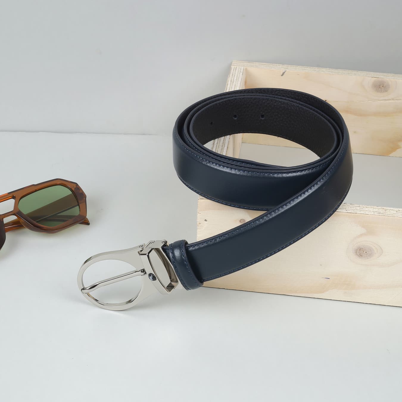 Men's Blue Formal Solid Synthetic Belt