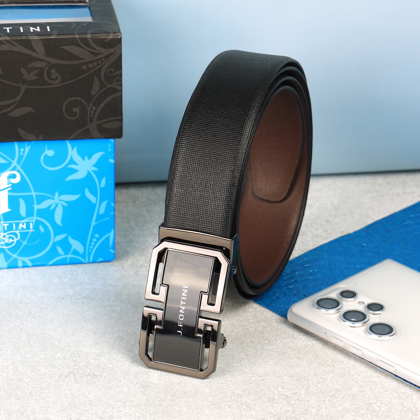 Men's Black Formal Textured Leather Belt