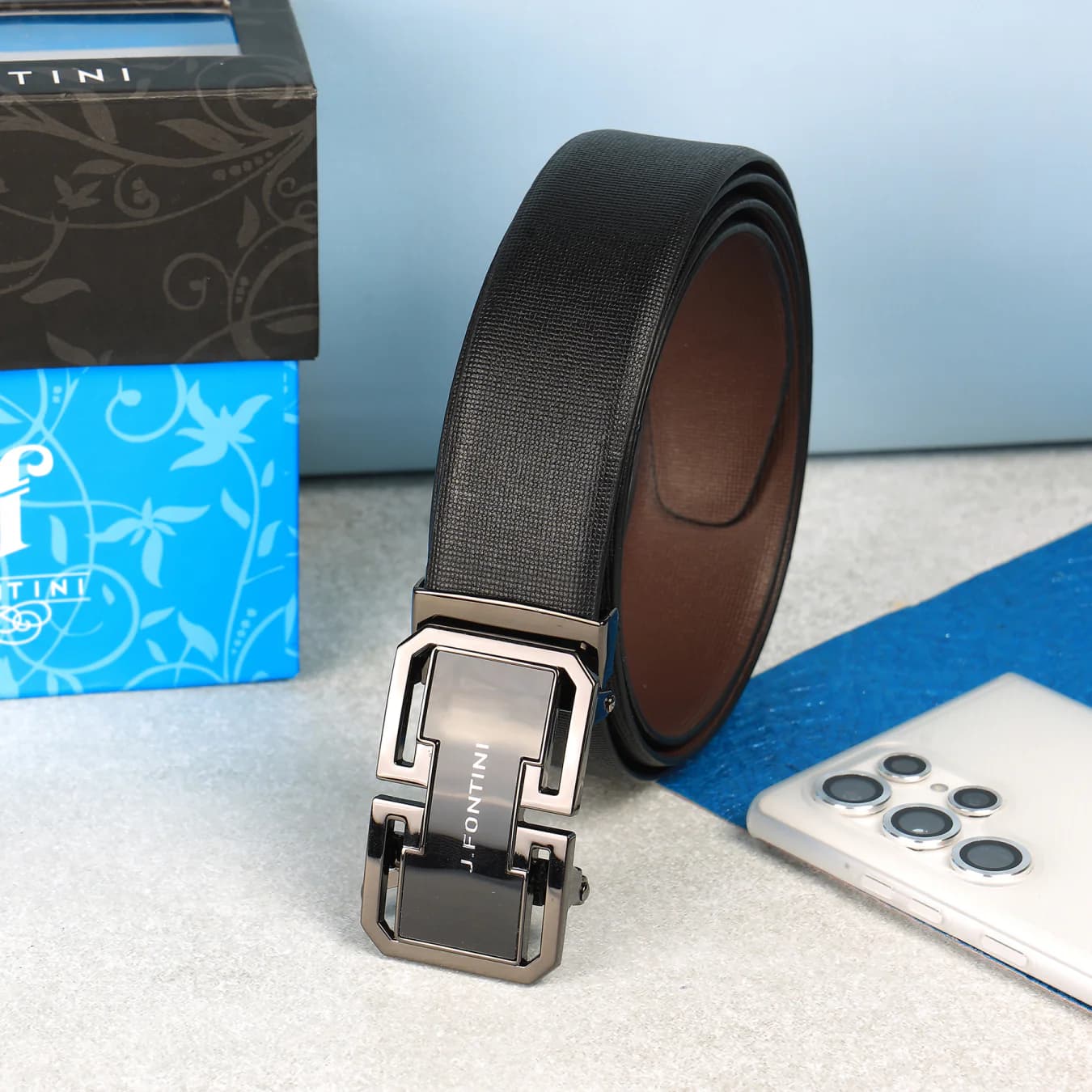 Men's Black Formal Textured Leather Belt