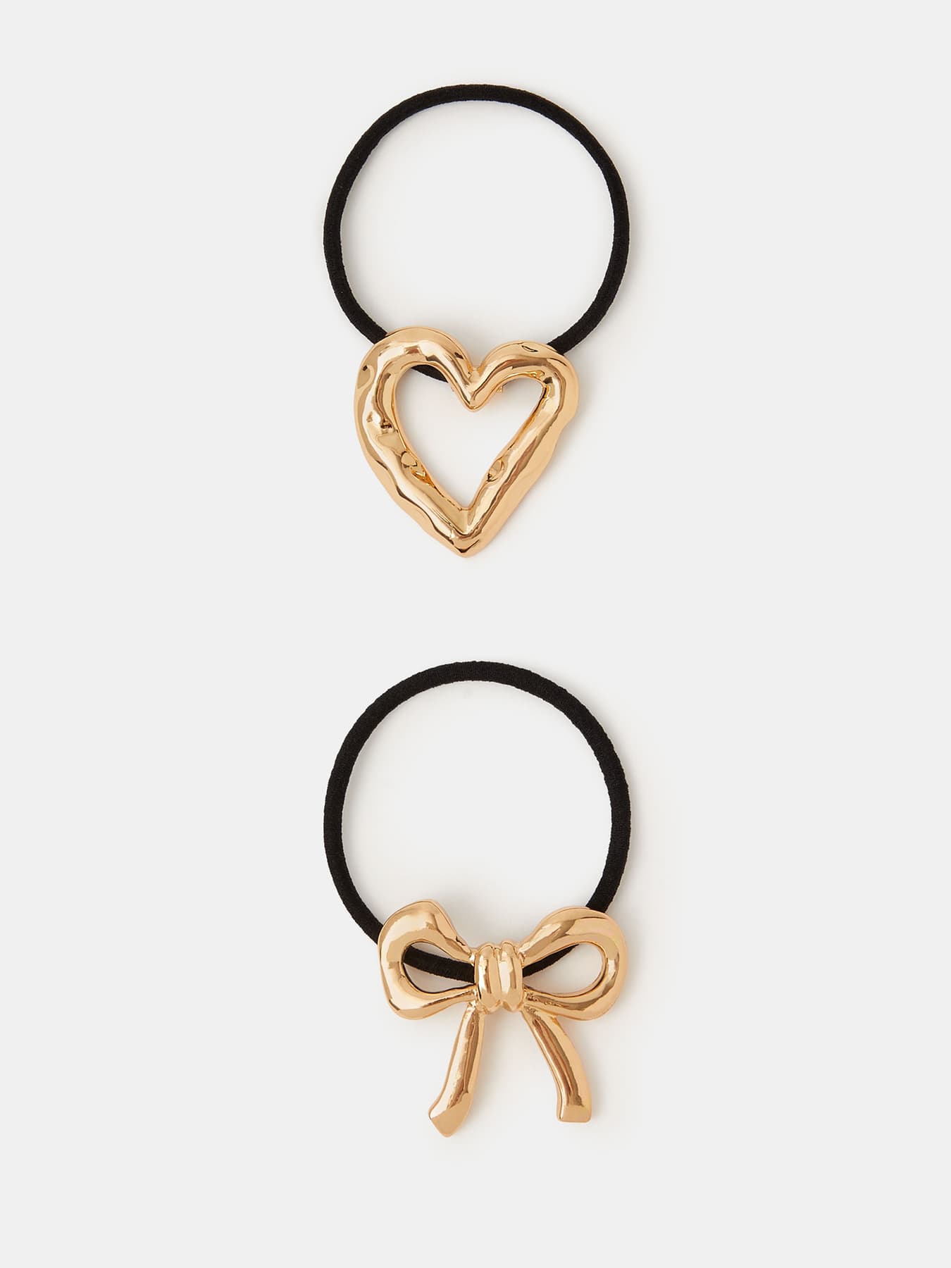 Women's Gold Casual Metal Heart Bow Pony Pack of 2