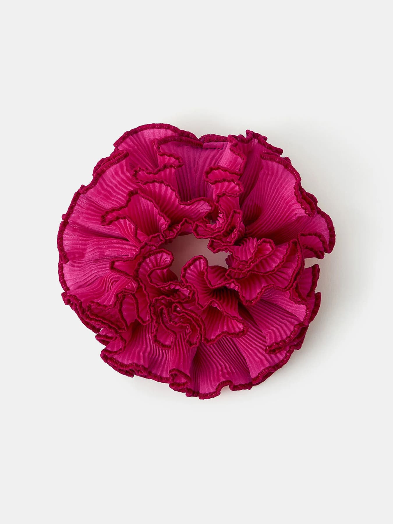 Women's Pink Casual Oversized Frilly Pleated Hair Scrunchie