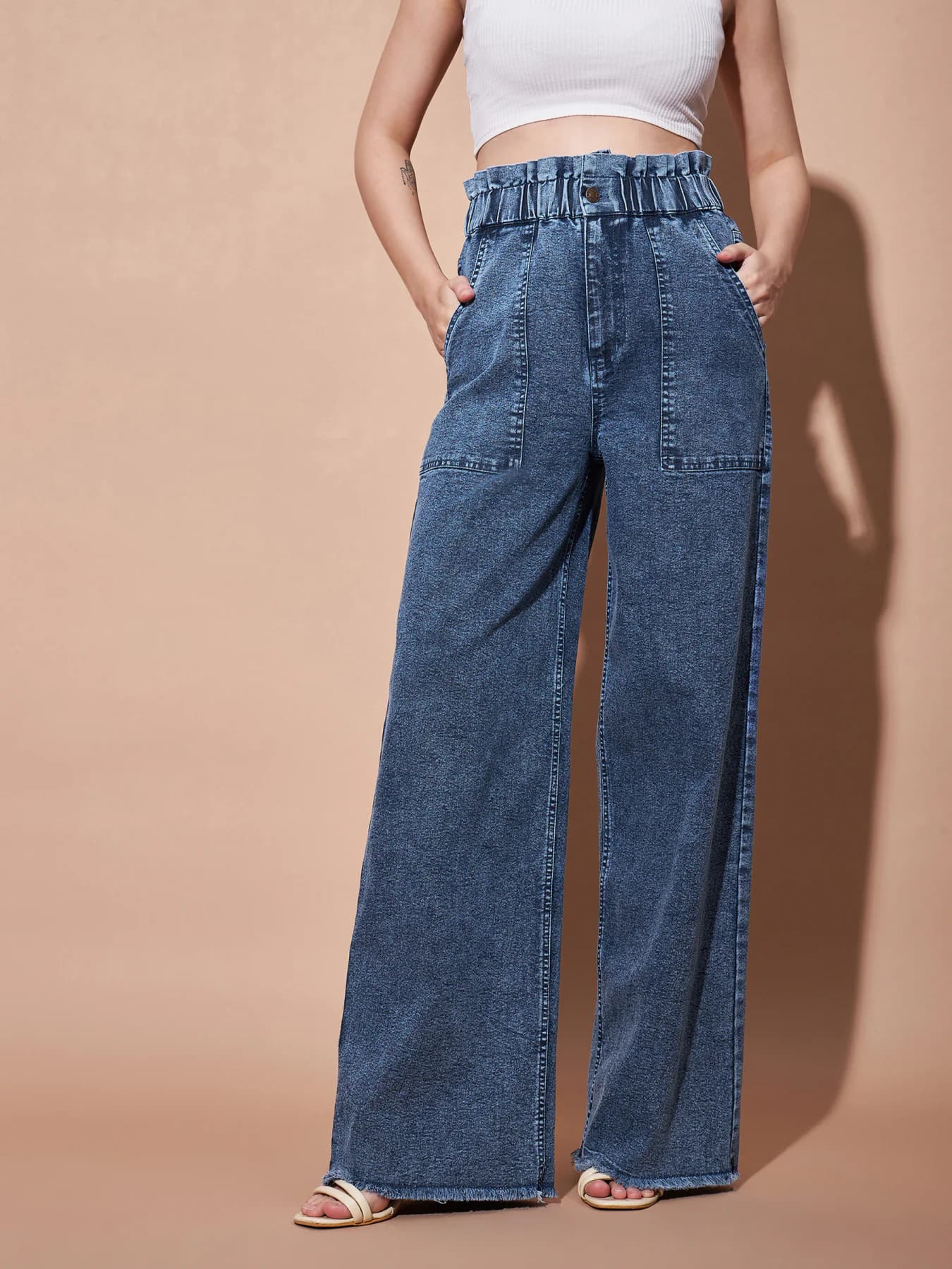 Women's Blue Casual Baggy Fit High Rise Jeans