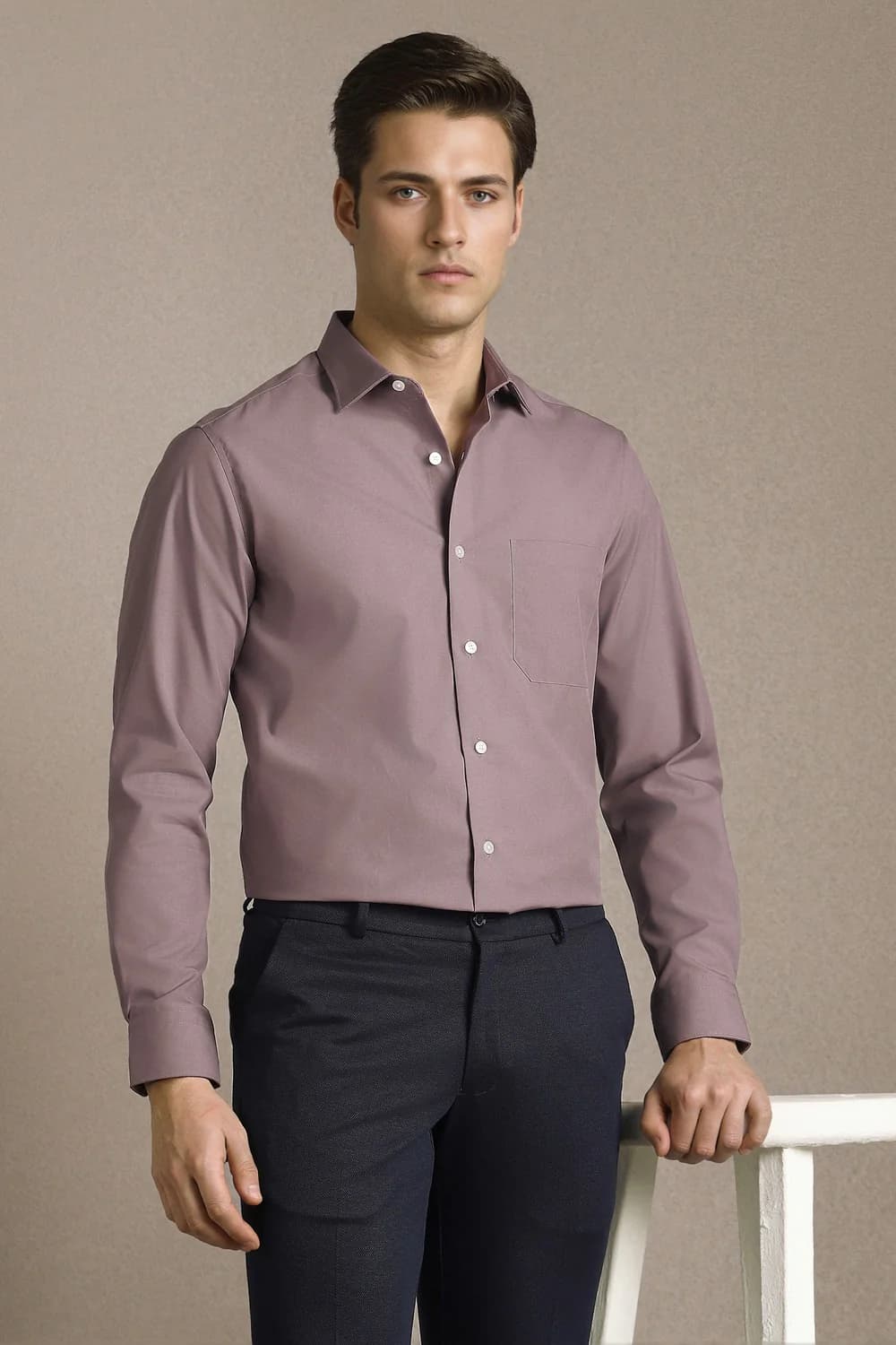 Men's Purple Formal Regular Fit Solid Full Sleeves Permapress Cotton Shirt