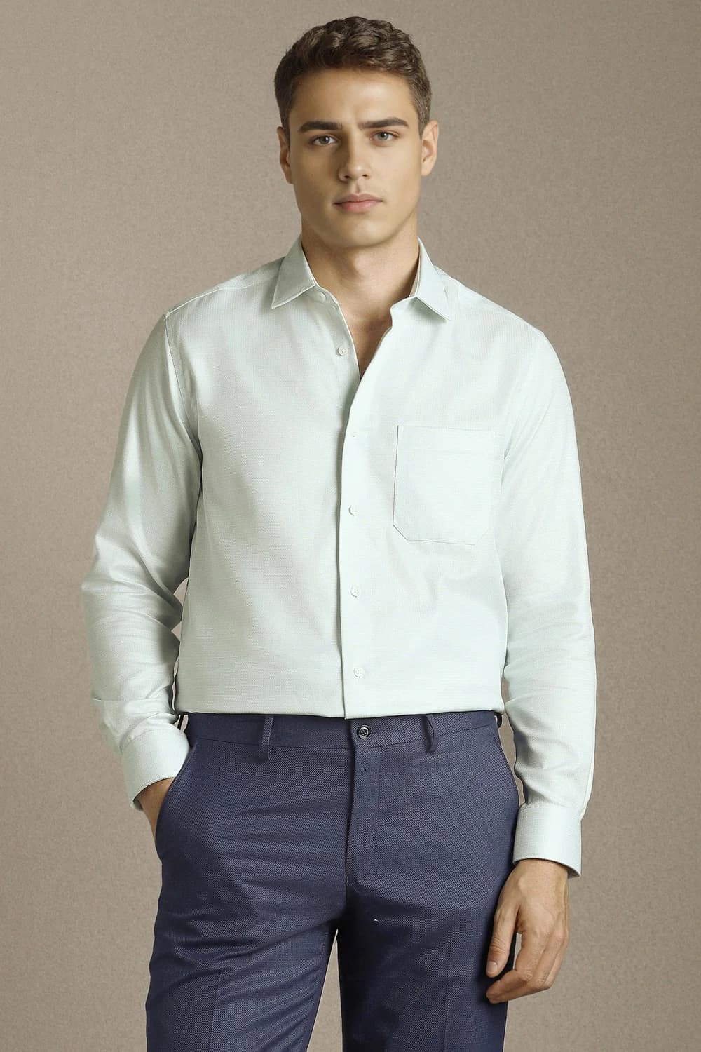 Men's Green Formal Regular Fit Checked Full Sleeves Permapress Cotton Shirt