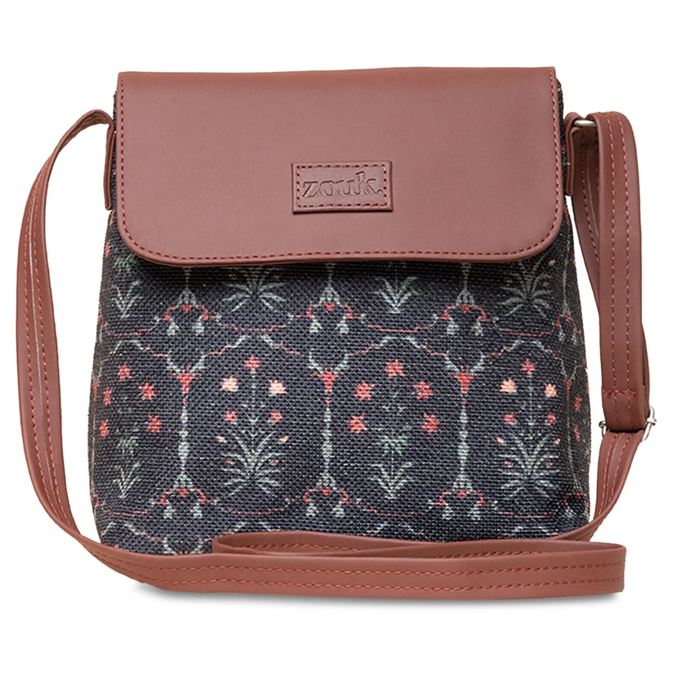 Women's Multicolor Casual Floral Leather Taj Guldasta Flap Sling Bag