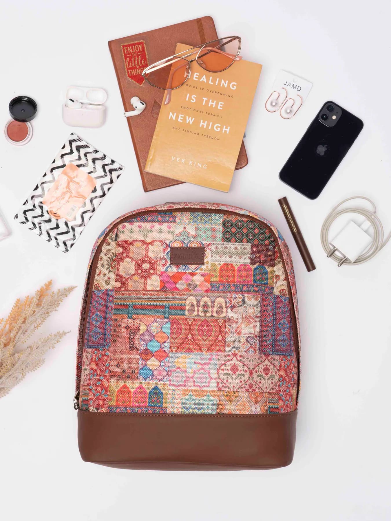 Women's Multicolor Casual Abstract Leather Kutch Gamthi Dome Daypack