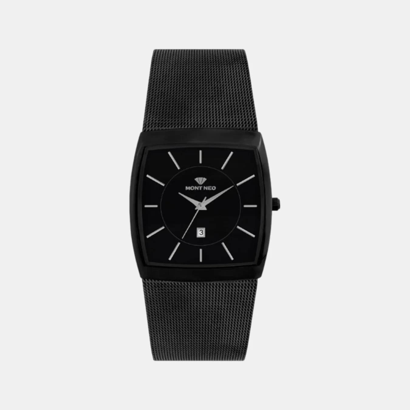 Men's Quartz Black Dial Analog Mesh Watch 1060E-B4404