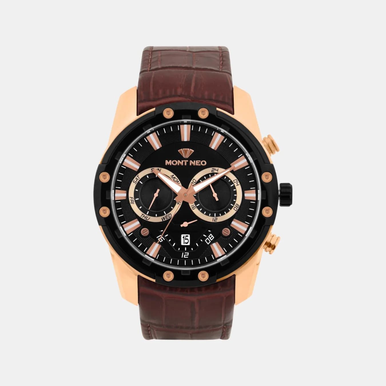 Men's Quartz Black Dial Multi-Function Leather Watch 1053M-L3404