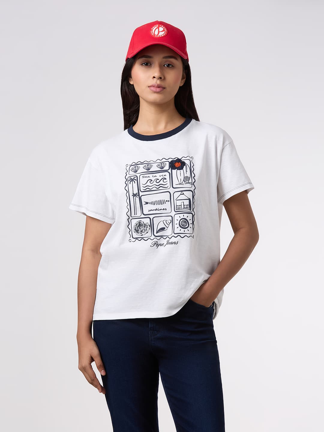 Women's White Casual Half Sleeves Tshirt