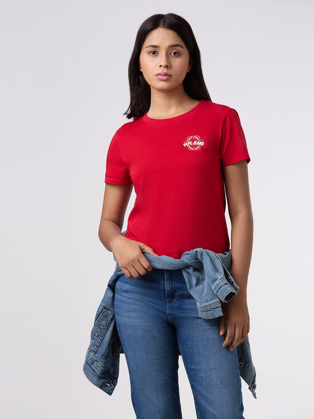 Women's Red Casual Half Sleeves Tshirt