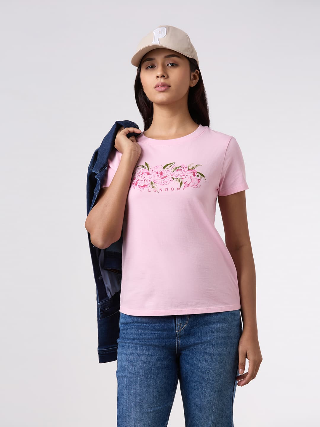 Women's Pink Casual Half Sleeves Tshirt