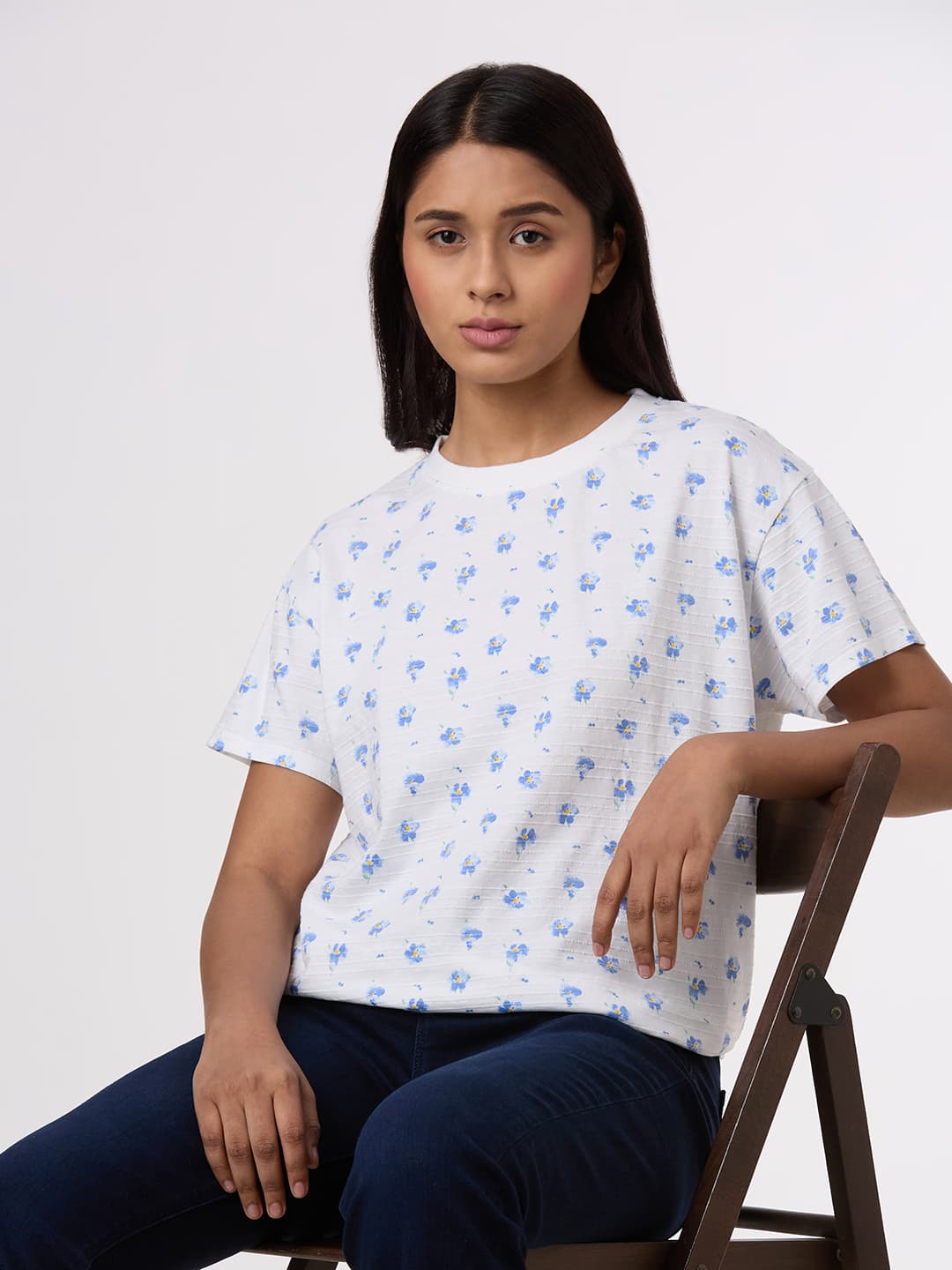 Women's Blue Casual Half Sleeves Tshirt