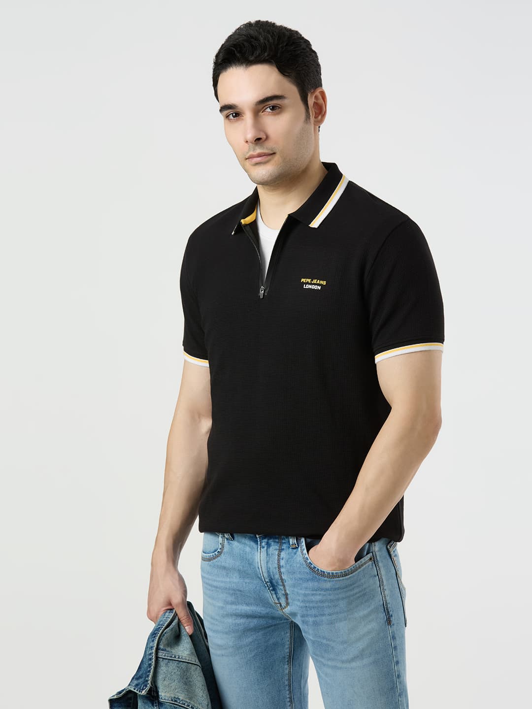 Men's Black Casual Half Sleeves Polo Collar Tshirt