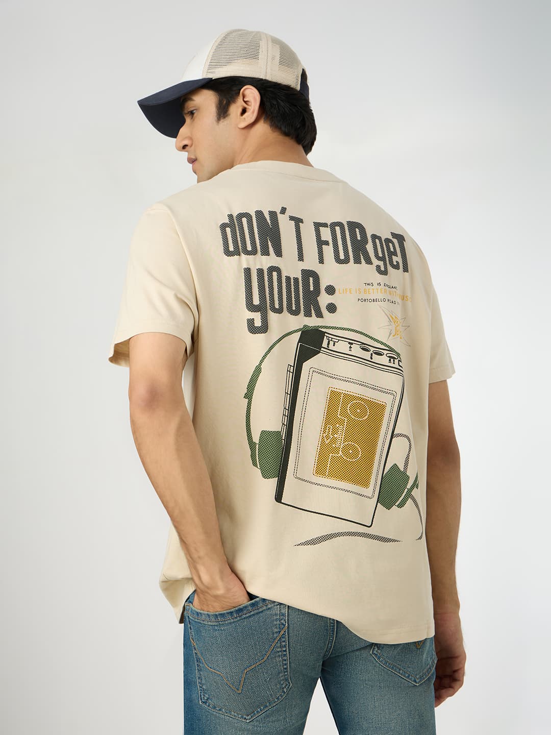 Men's Beige Casual Half Sleeves Tshirt