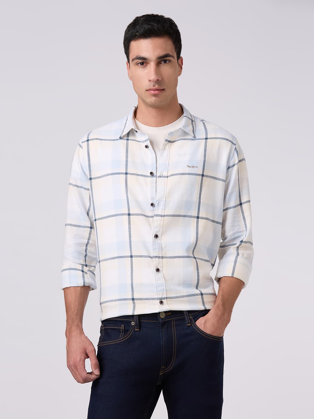 Men's Blue Casual Full Sleeves Cotton Shirt