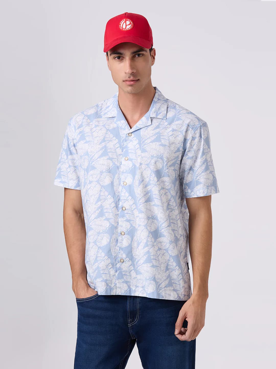 Men's Blue Casual Half Sleeves Cotton Shirt