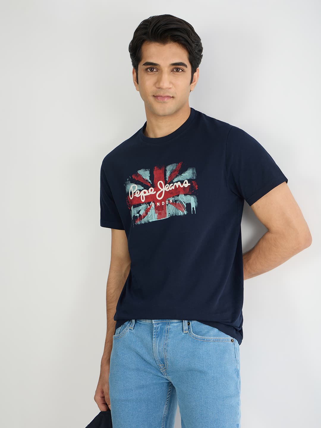 Men's Navy Casual Half Sleeves Tshirt