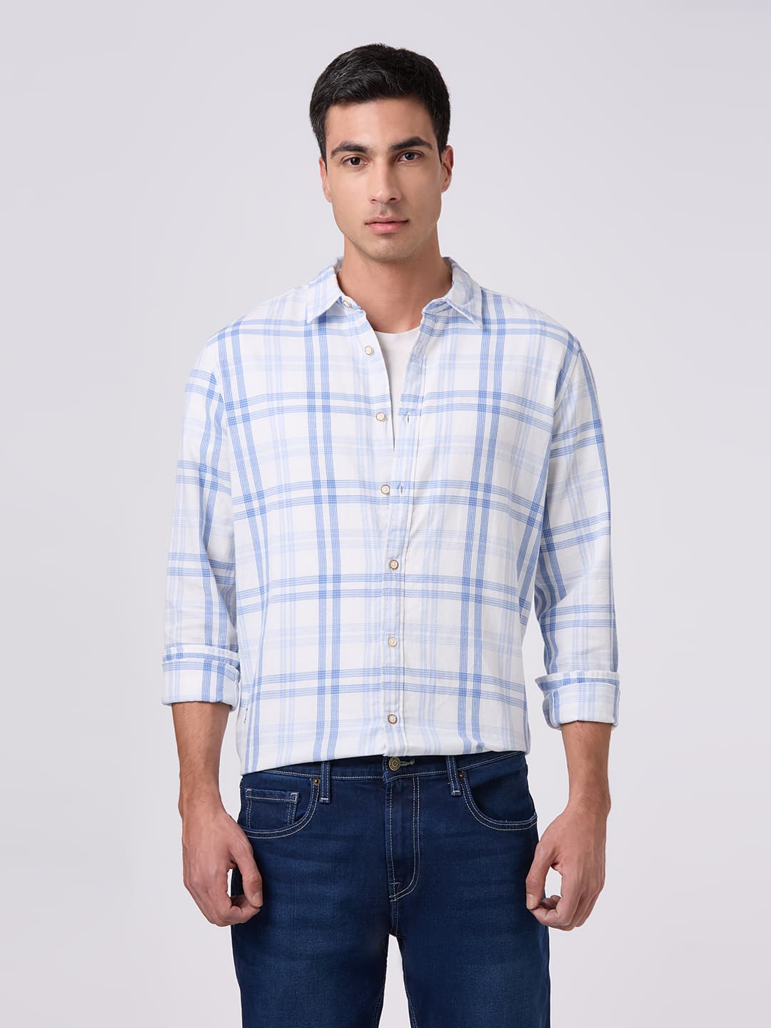 Men's Blue Casual Full Sleeves Cotton Shirt