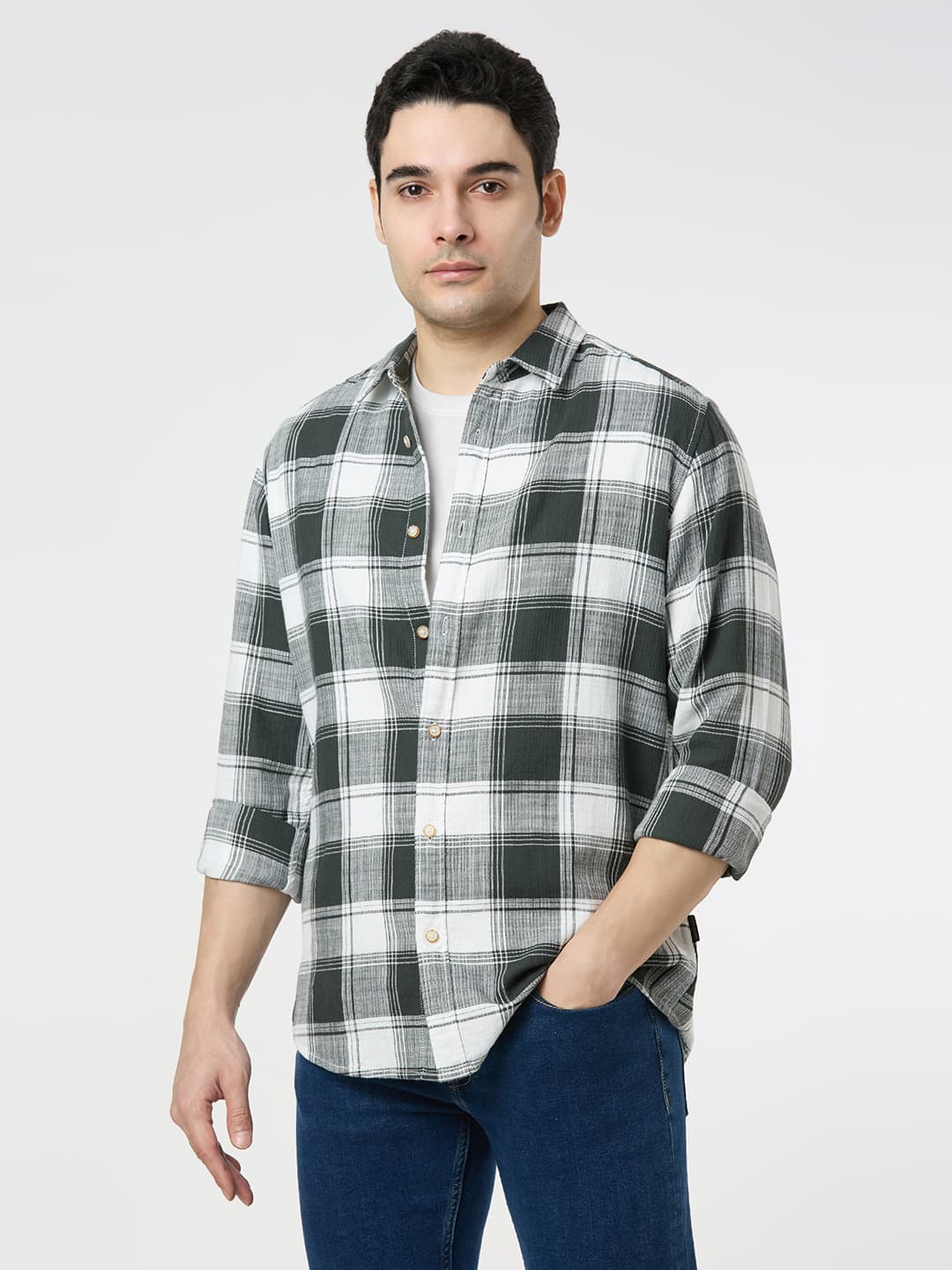 Men's Green Casual Full Sleeves Cotton Shirt