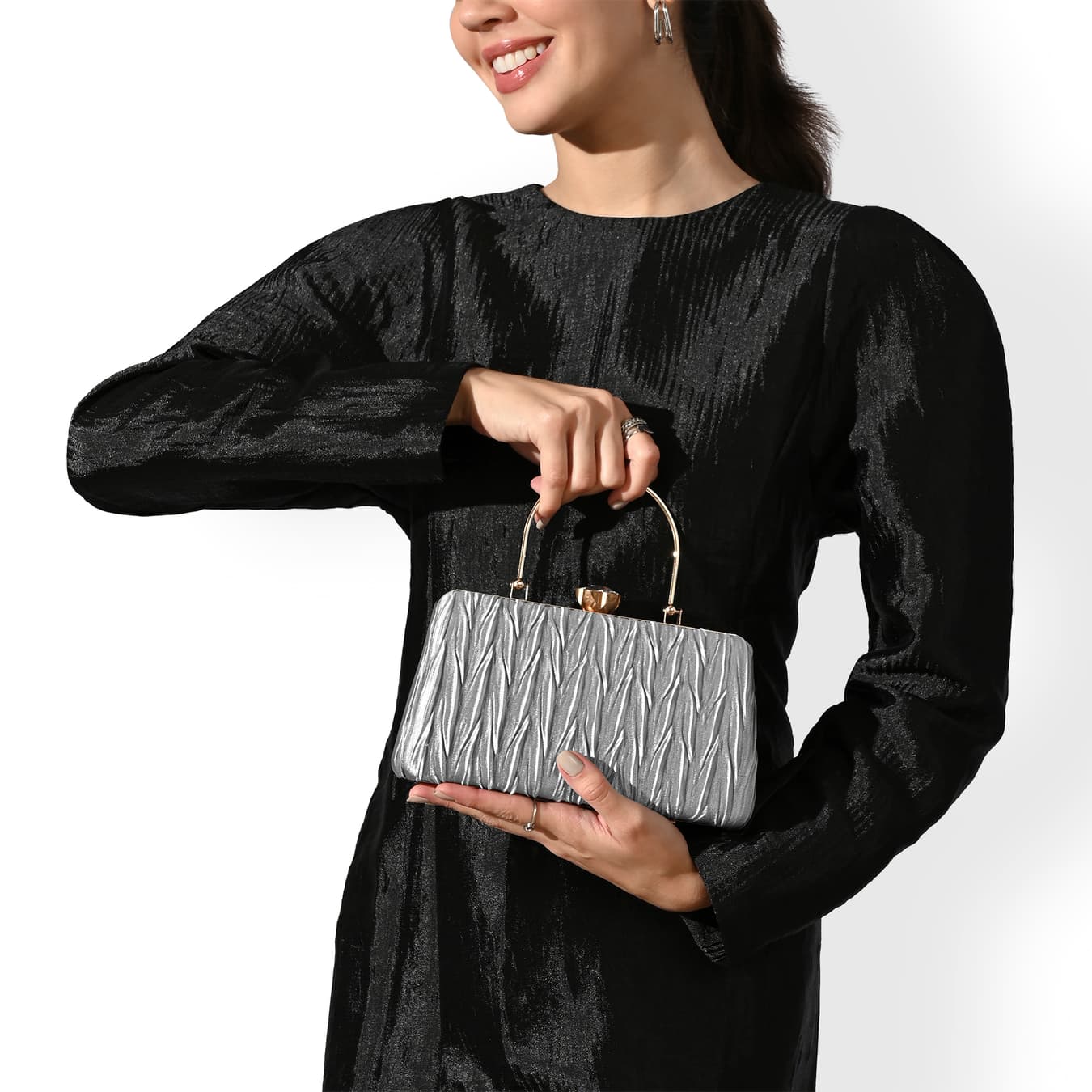 Women's Sliver Party Textured Synthetic Leather Clutch Handbag
