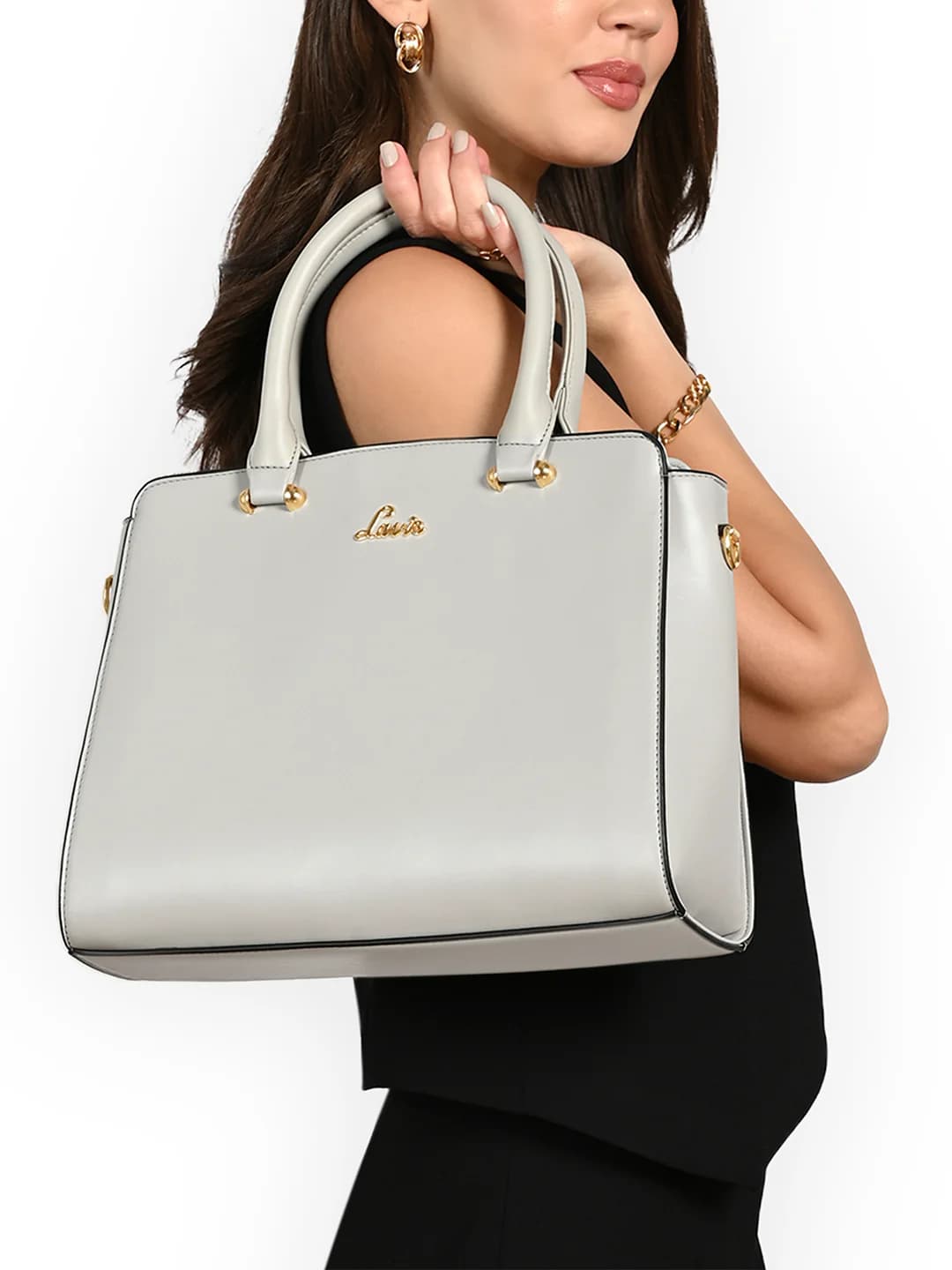Women's Grey Casual Solid Synthetic Leather Satchel Handbag