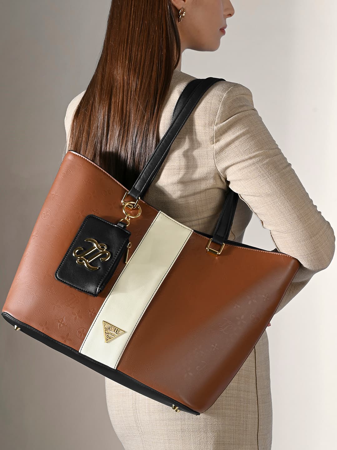 Women's Brown Casual Textured Synthetic Leather Tote Bag Handbag