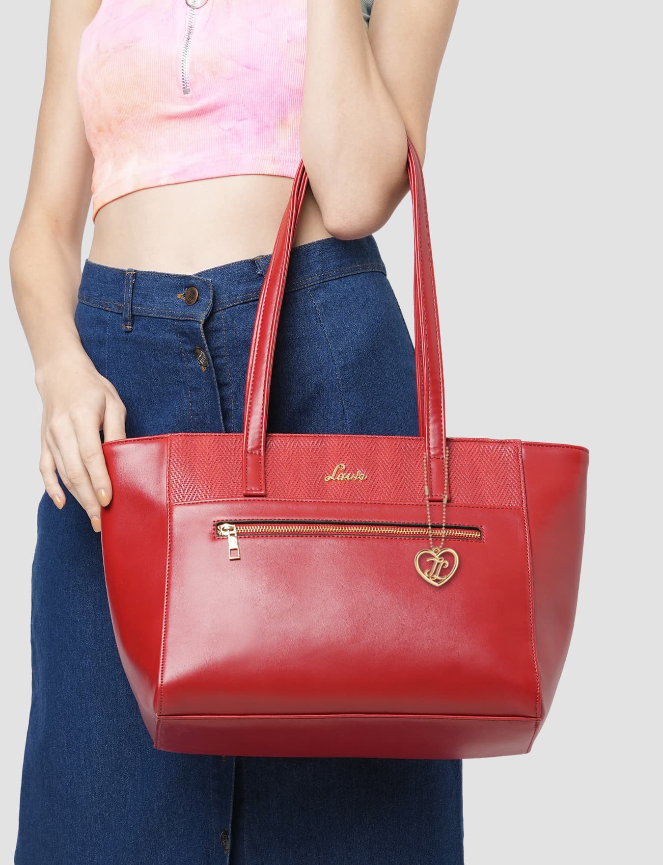 Women's Red Casual Solid Synthetic Leather Tote Bag Handbag