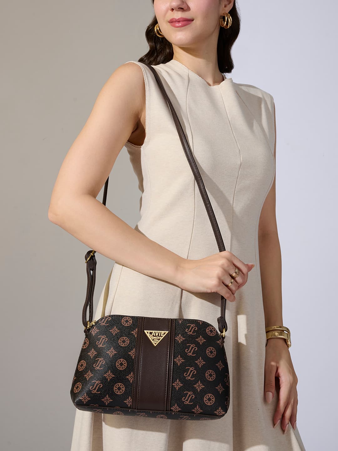 Women's Brown Casual Printed Synthetic Leather Sling Bag