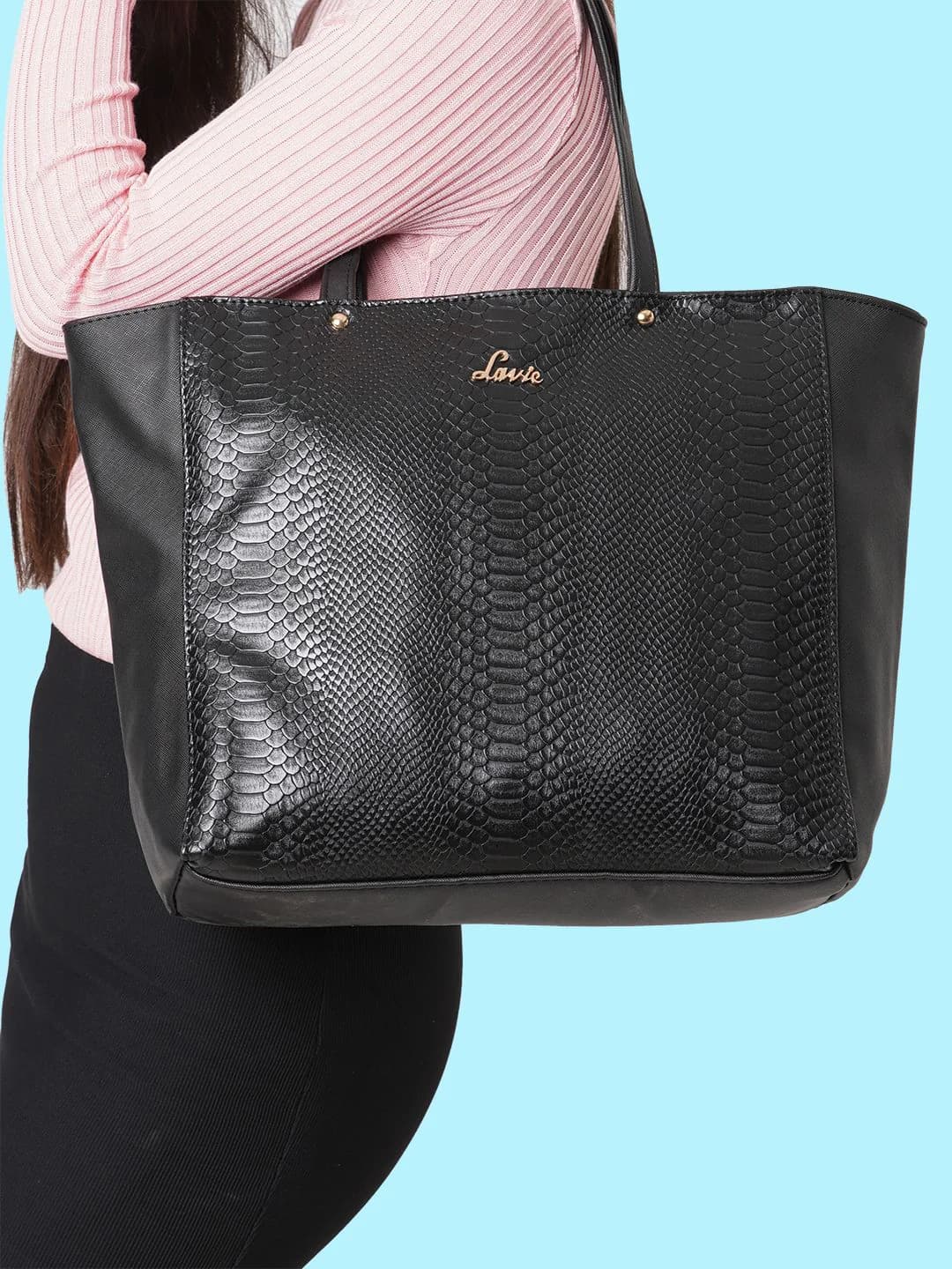 Women's Black Casual Solid Synthetic Leather Tote Bag Handbag
