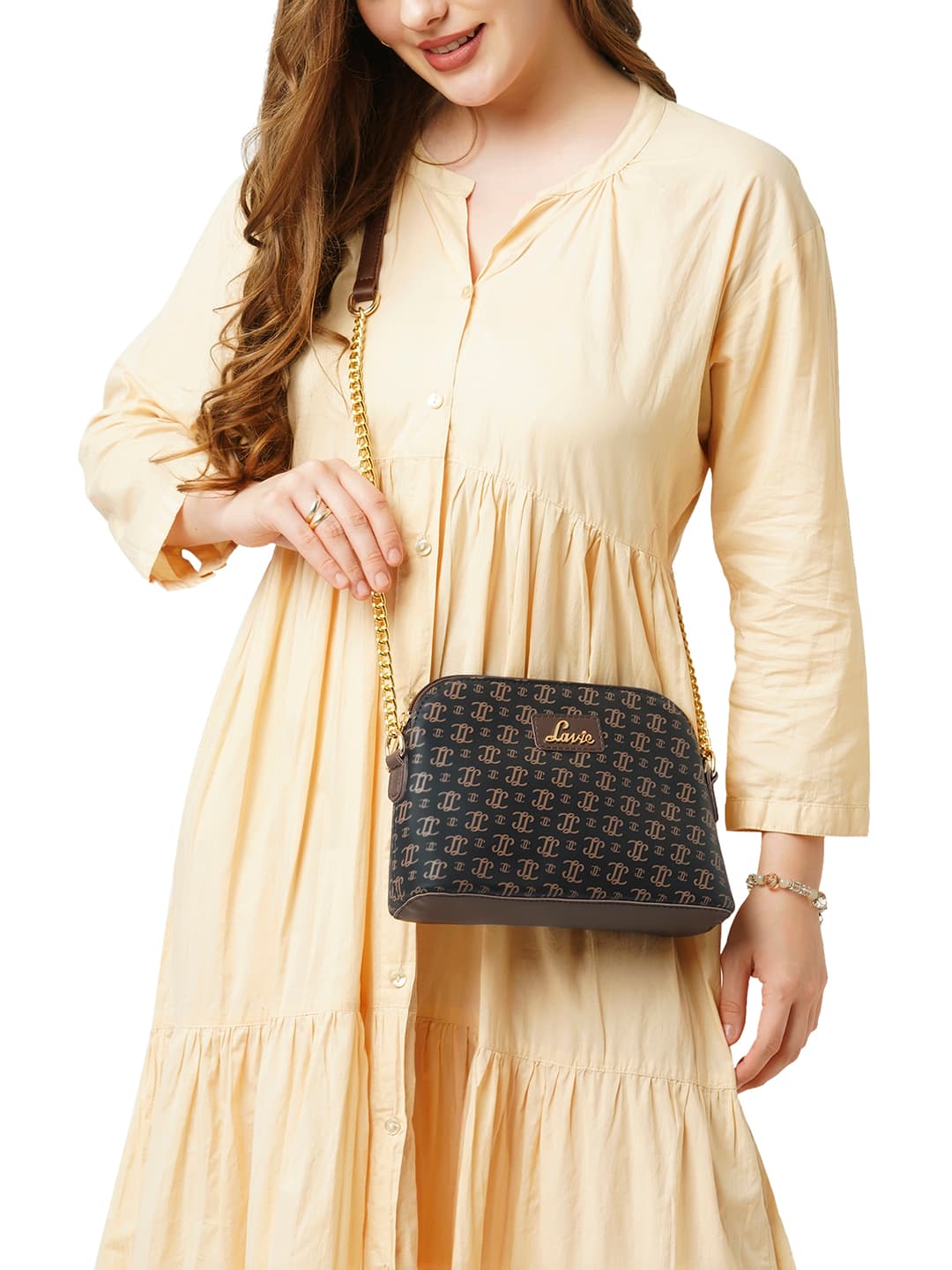 Women's Brown Casual Printed Synthetic Leather Sling Bag