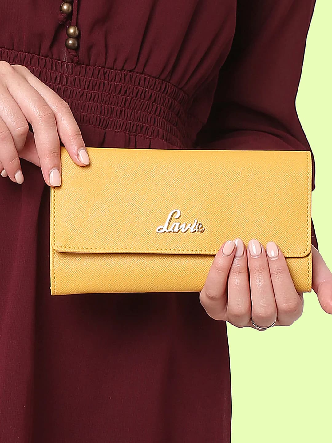 Women's Yellow Casual Solid Synthetic Leather Three Fold Wallet