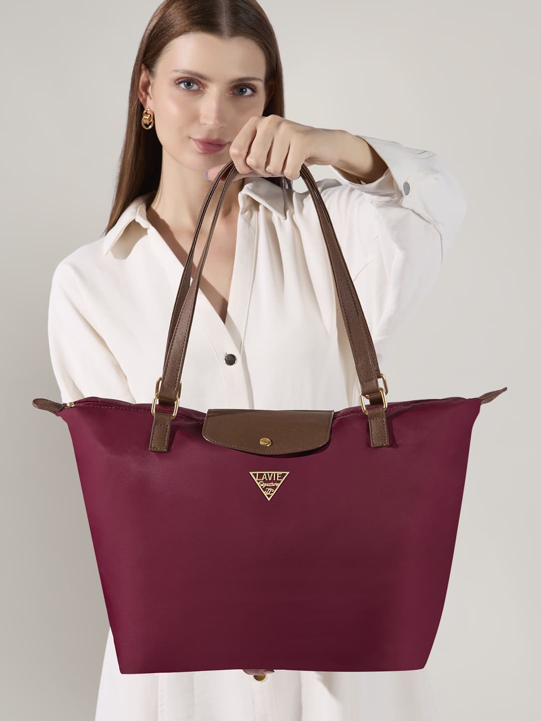 Women's Red Casual Solid Nylon Tote Bag Handbag