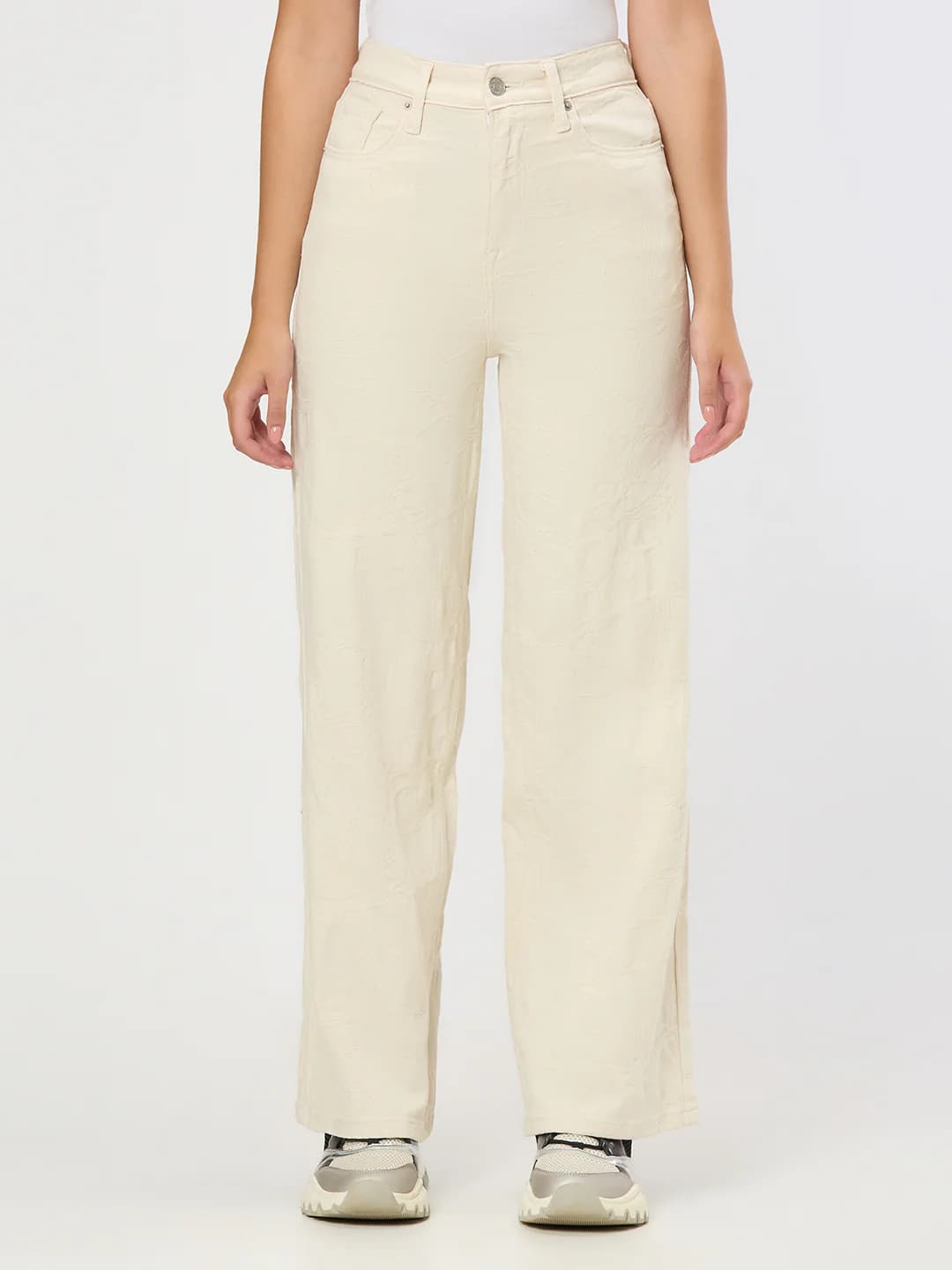 Women's Beige Casual Regular Length Jeans