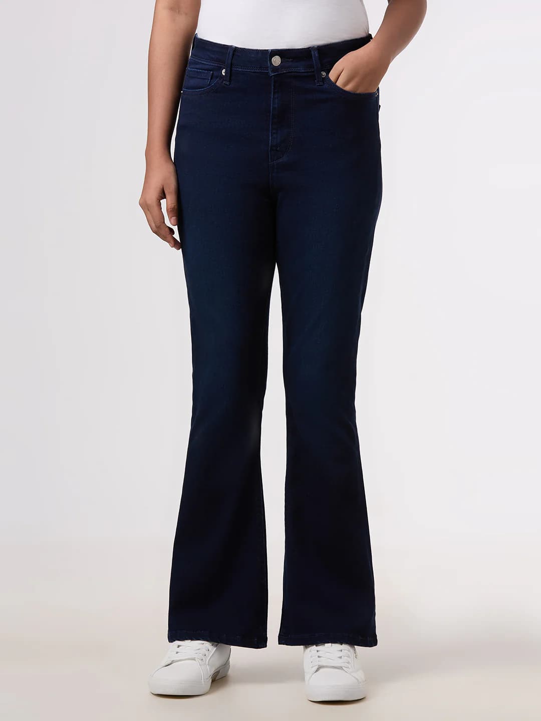 Women's Blue High Waist Flared Fit Powerflex Jeans