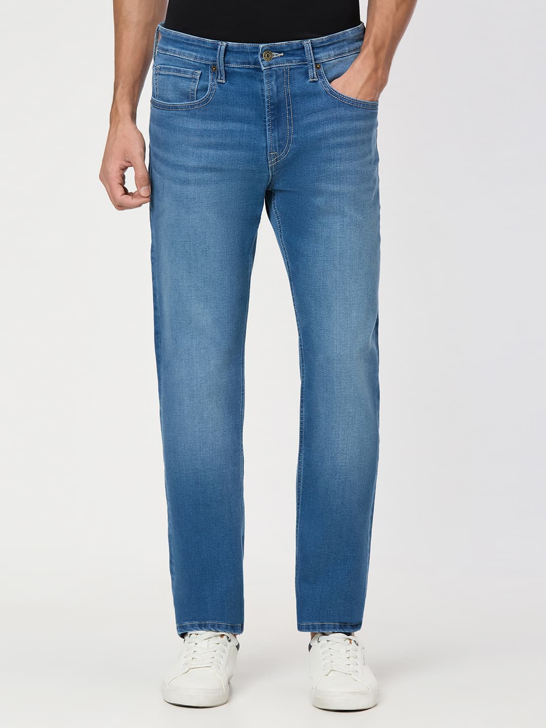Men's Blue Mid Rise Straight Fit All Clima Jeans