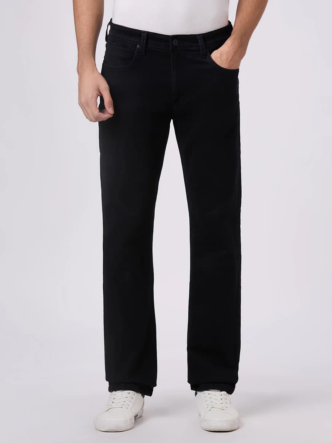 Men's Black Mid Rise Slim Fit Textured Jeans