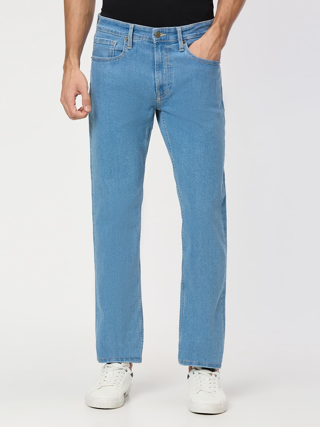 Men's Blue Mid Rise Straight Fit All Clima Jeans