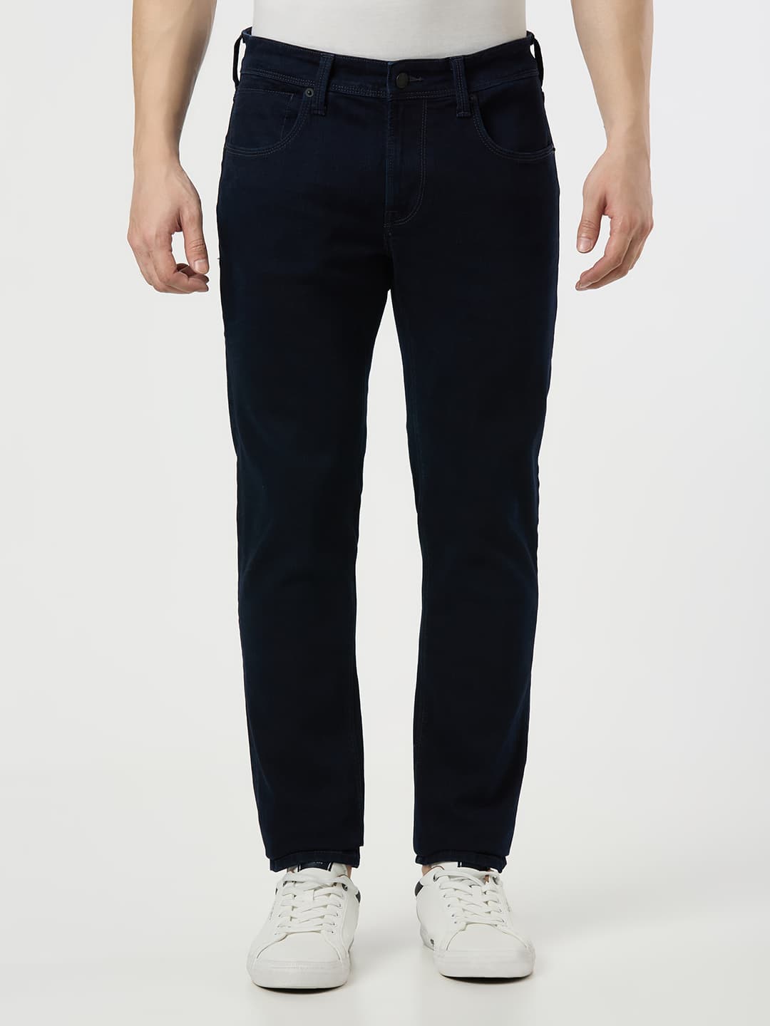 Men's Blue Mid Rise Slim Fit Textured Jeans