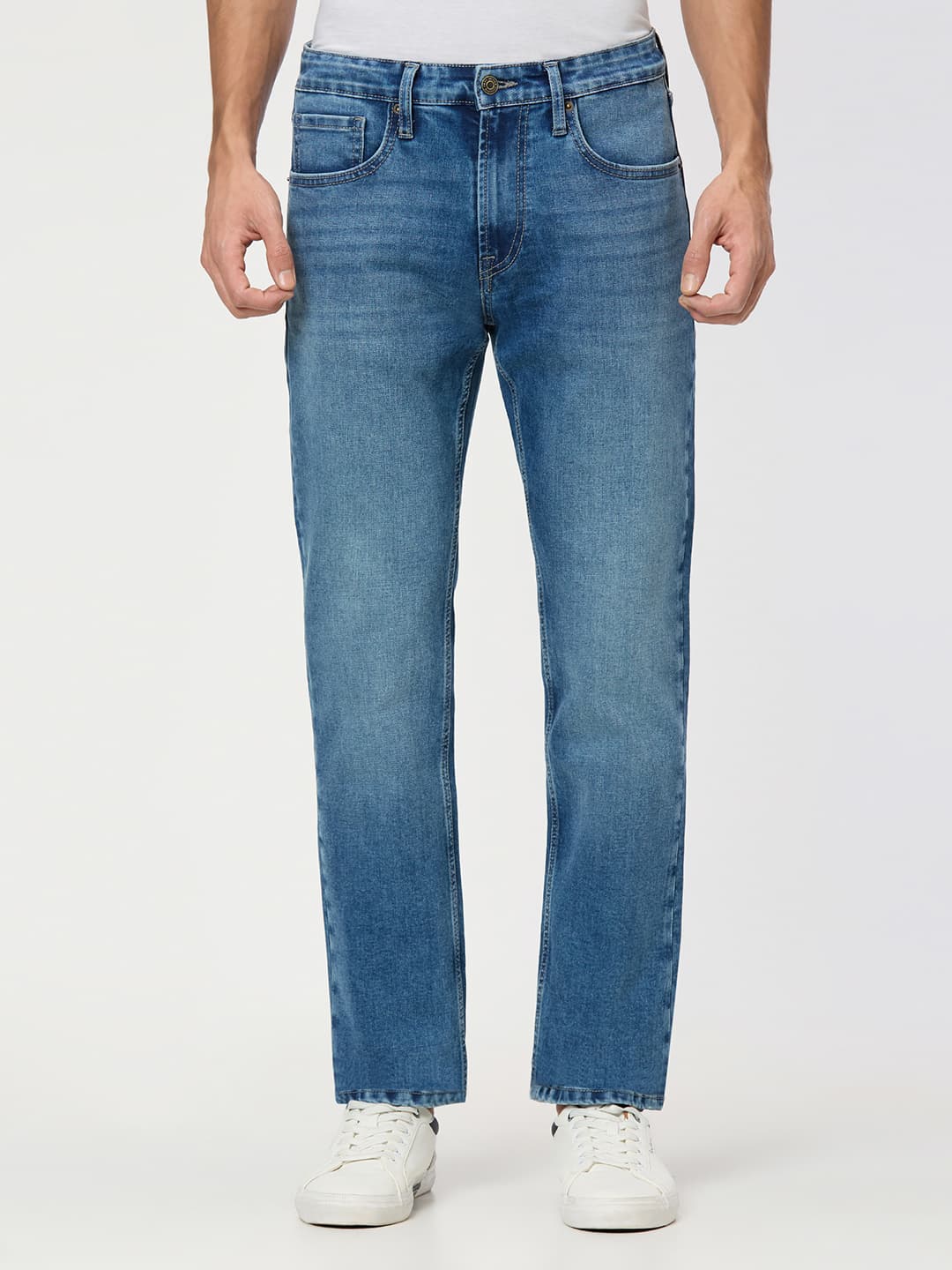 Men's Blue Mid Rise Straight Fit All Clima Jeans