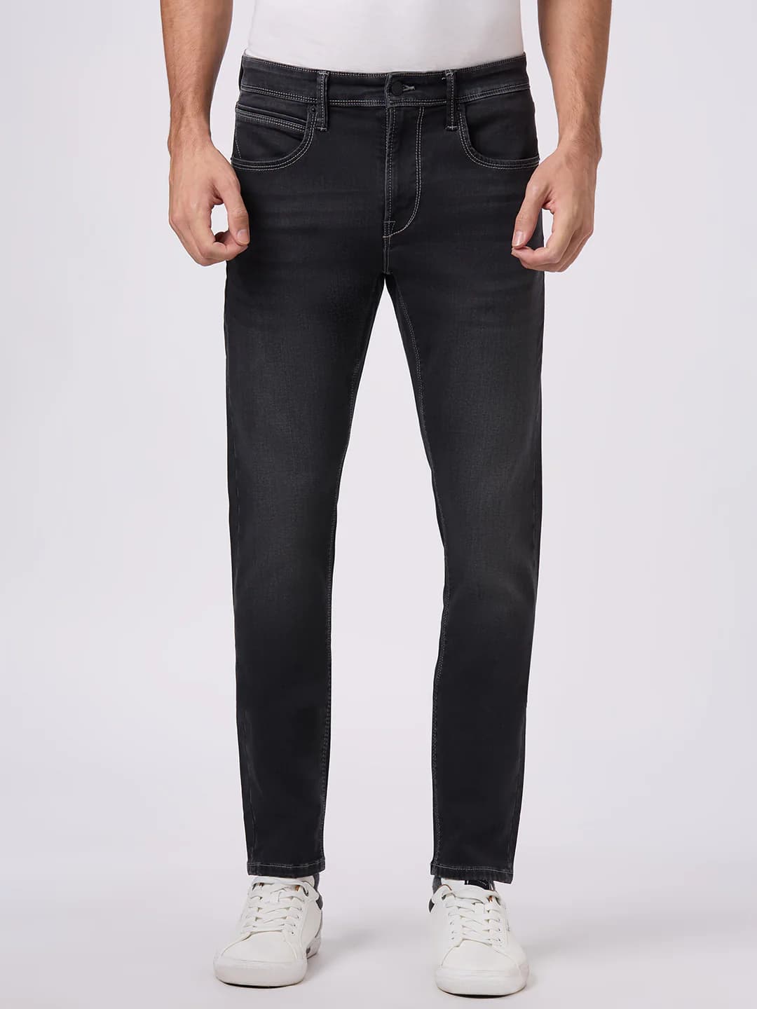 Men's Black Mid Rise Slim Fit Gymindigo Jeans