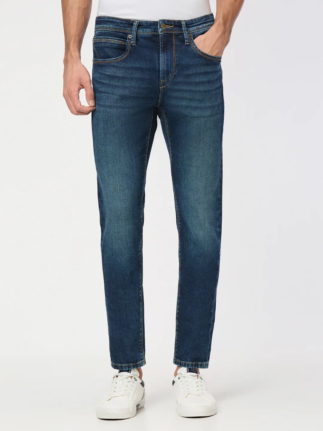 Men's Blue Mid Rise Slim Fit All Clima Jeans