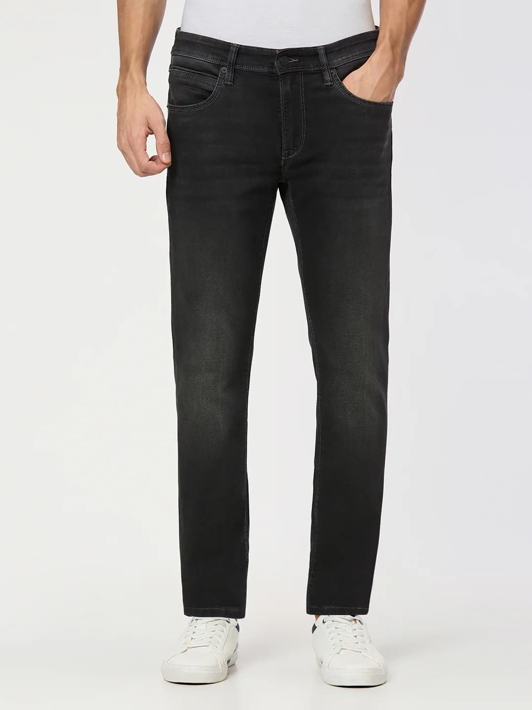 Men's Black Mid Rise Slim Fit All Clima Jeans