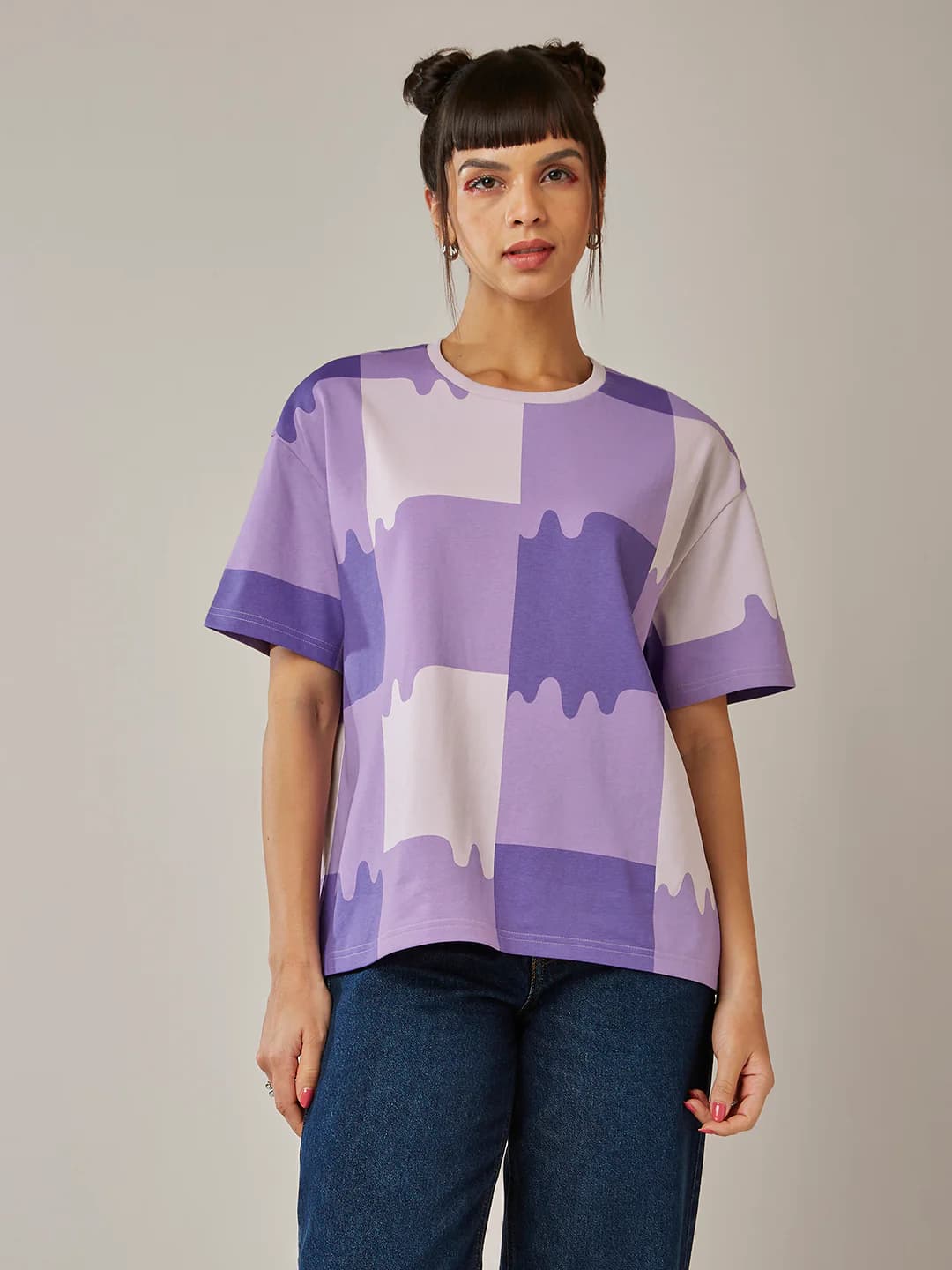 Women's Blue Casual Oversized Fit Half Sleeves Tshirt