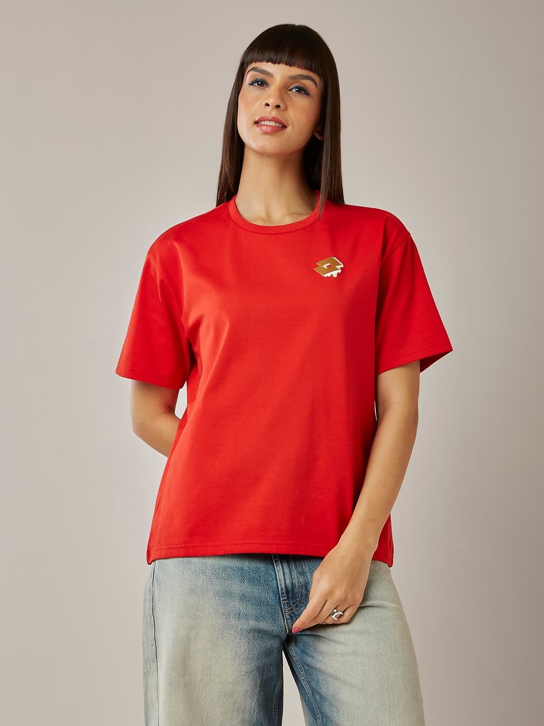Women's Red Casual Regular Fit Half Sleeves Tshirt