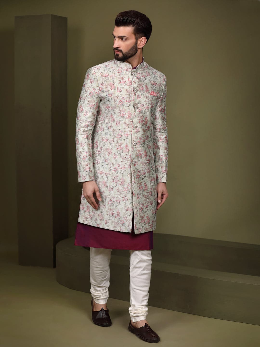 Men's Multicolour Party Embellished Kurta Sherwani Set